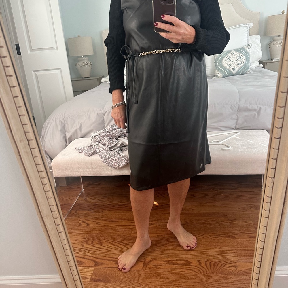 Halston black faux leather dress mixed media. brand new without tags. - Picture 9 of 9